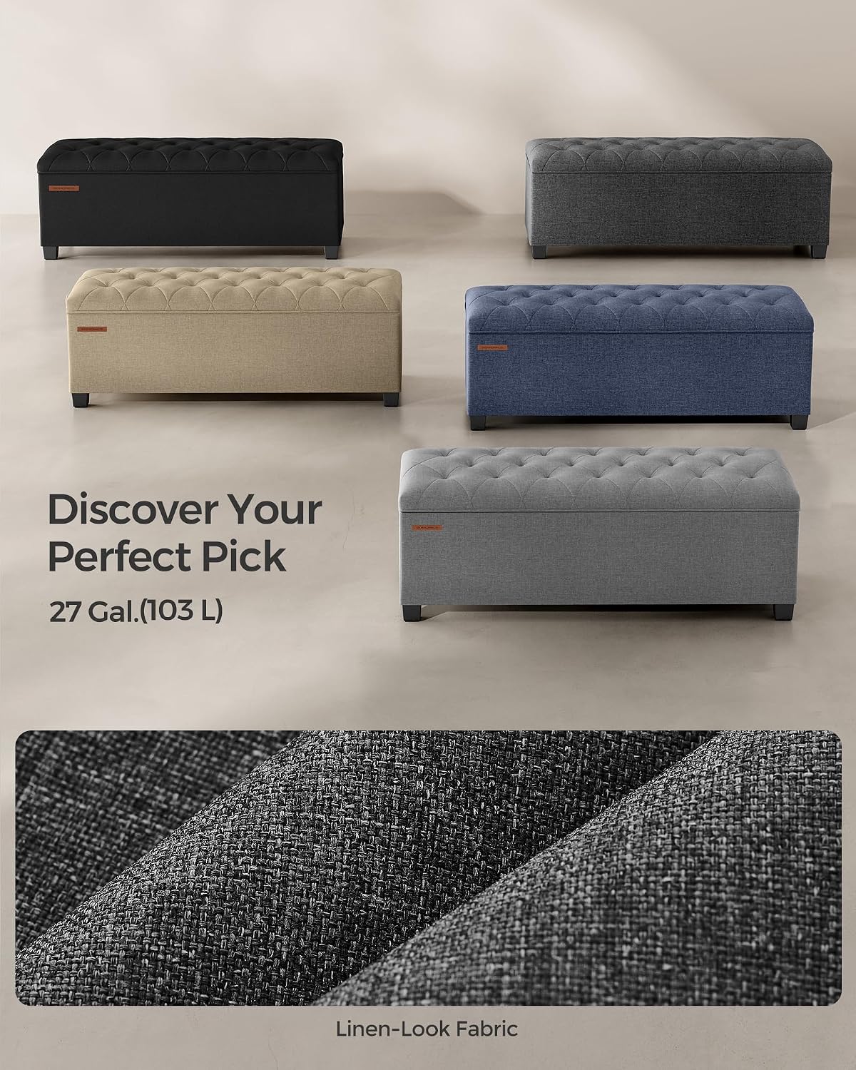 SONGMICS Storage Ottoman Bench, Foot Rest with Legs, Load up to 661.4 lb