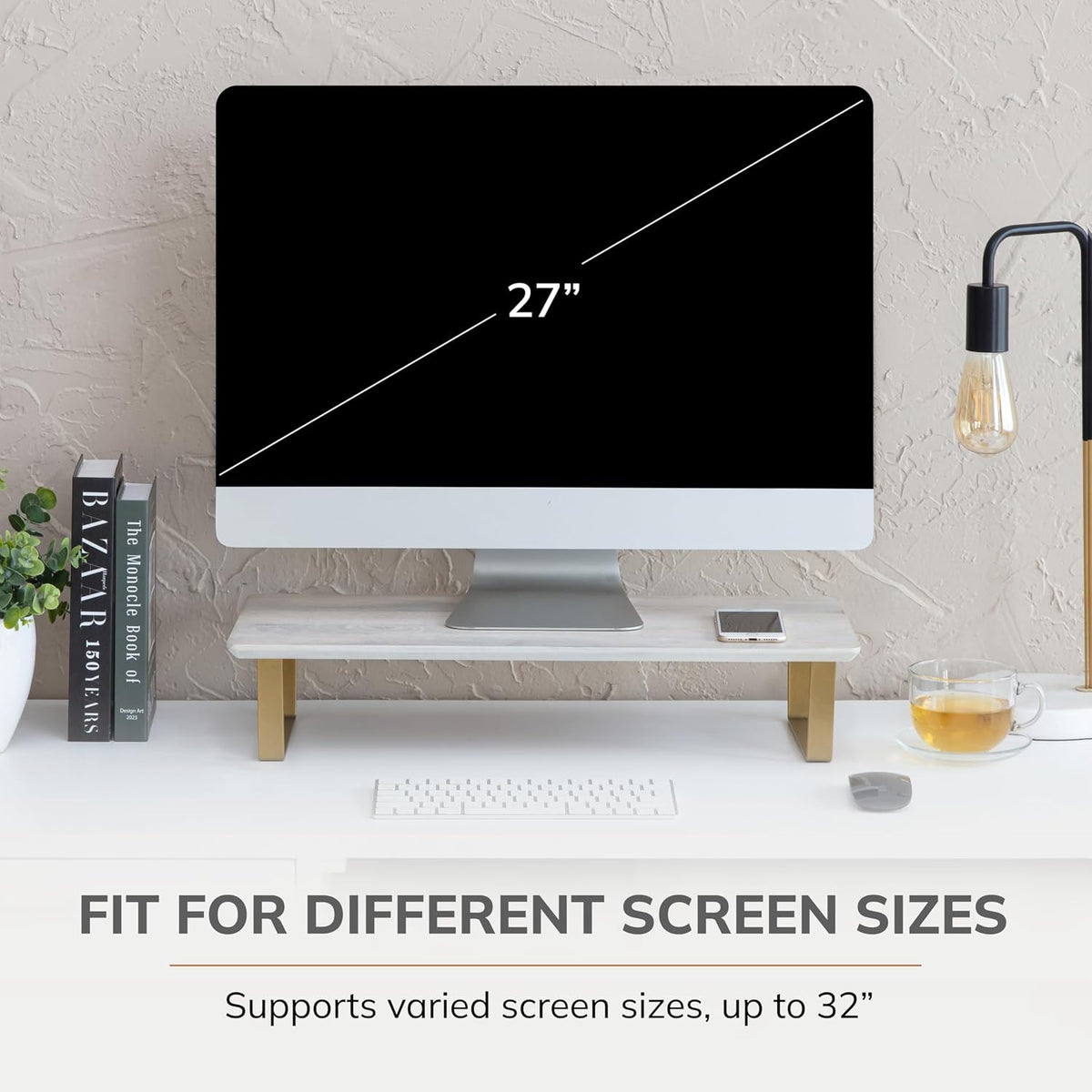 Anji Mountain Monitor Stand for Desk - Desktop Organizer & Laptop Riser, Ergonomic Monitor Riser, Space-Saving, Durable, Easy Assembly & Ideal for Home & Office,White Wash, 24-Inch, Classic
