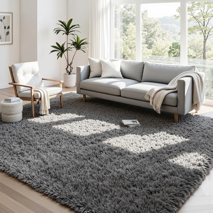 4x6 Area Rugs for Living Room Rug: Soft Fluffy Shag Light Gray Rugs for Bedroom