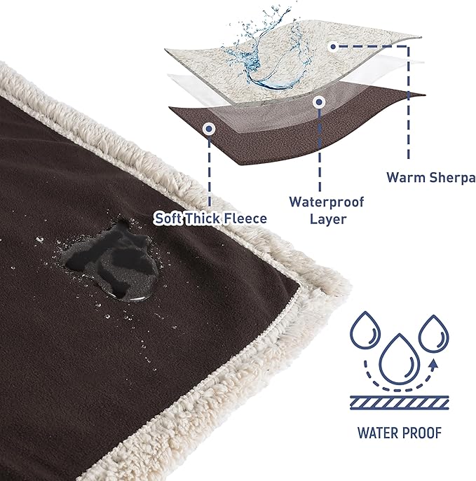 Kritter Planet Waterproof Pet Blanket for Bed, Reversible Sherpa Fleece Protector Couch Sofa Cover, Liquid Proof Furniture Protector for Medium Large Dogs