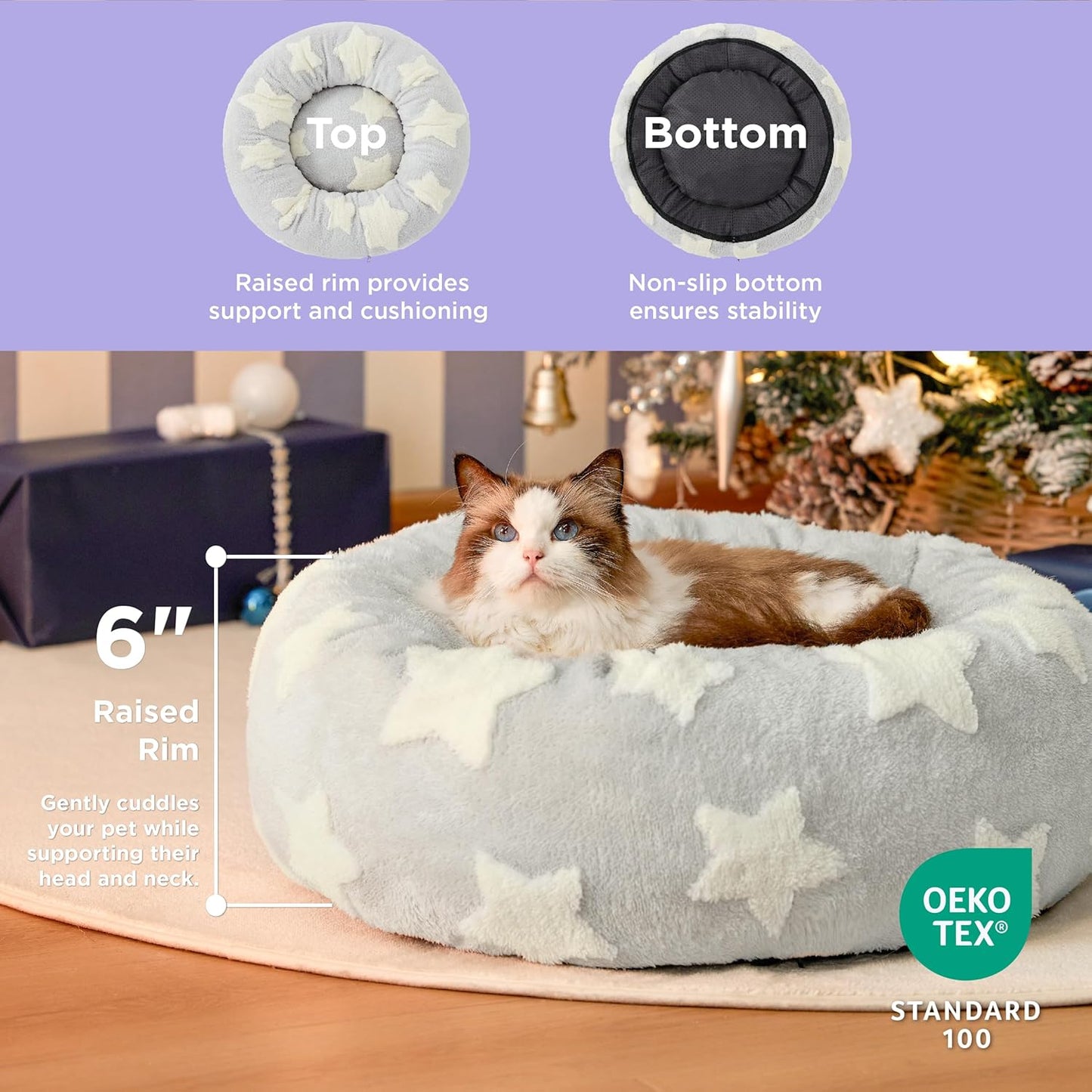 LE SURE Donut Small Dog Bed - Round Cat Beds for Indoor Cats Anti-Anxiety Calming Pet Beds, Washable Cute Modern Beds with Teddy Sherpa Plush & Anti Slip Bottom, 20 Inch, Galaxy Grey