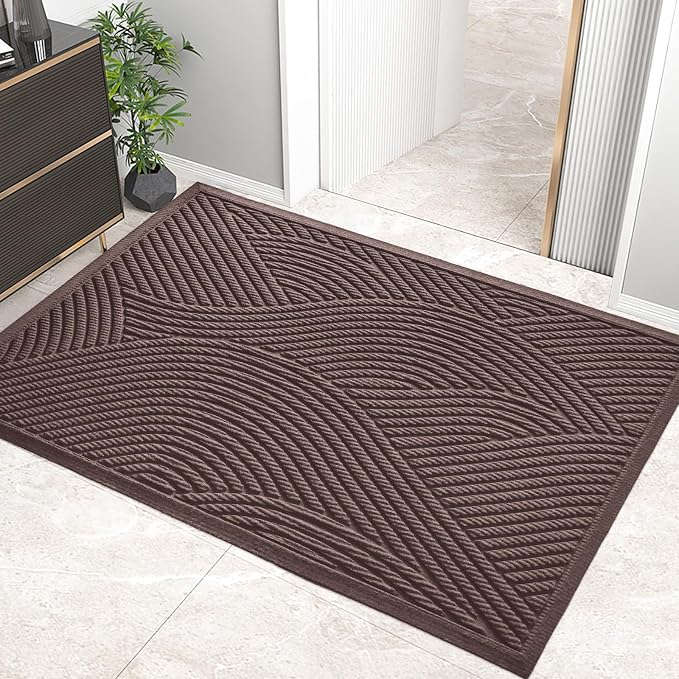 HIYARD Sturdy Front Door Mat, Absorbent Muddy Dirt Resist Welcome Door Mats
