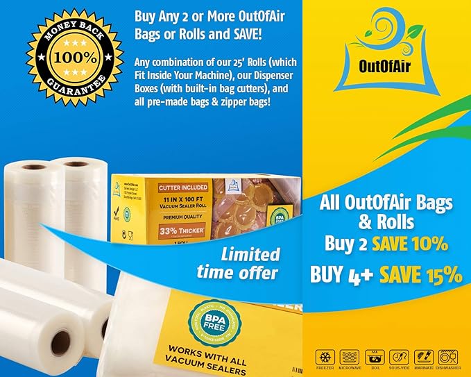 100 Vacuum Sealer Bags: Gallon Size by OutOfAir Works