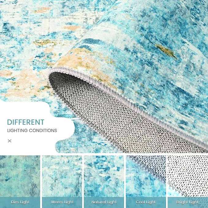 Entrance Rugs Indoor 2x3 Teal Blue Entry Rug Washable Abstract Small Area Rug