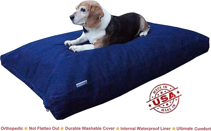 Dogbed4less Shredded Memory Foam Dog Bed Pillow, Waterproof Lining and Machine Washable Durable Denim Cover 40X35 Inches, Blue