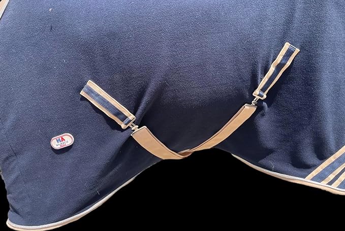 Majestic Ally Anti Pill Fleece Horse Blanket/Sheet with Silver Braided Rope (Navy, 82)