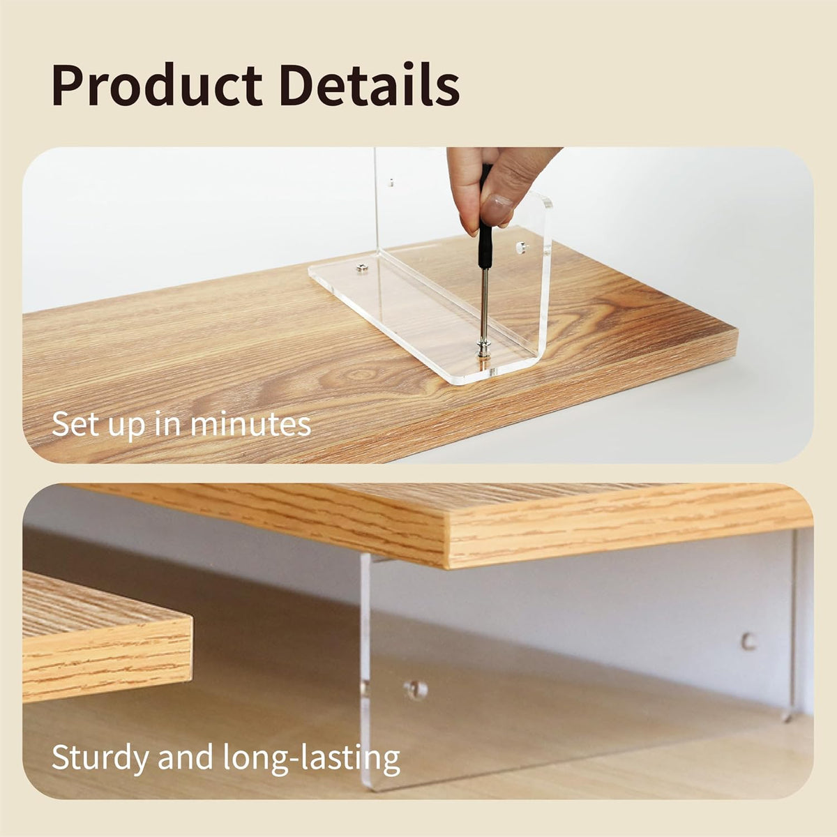 Wood Monitor Stand Riser with Acrylic Legs, Computer Screen Stand Desk Organizer, 31.5 x 7.9 x 3.1 inch, Hold up to 66 lbs (Natural, 31.5"×7.9"×3.1")