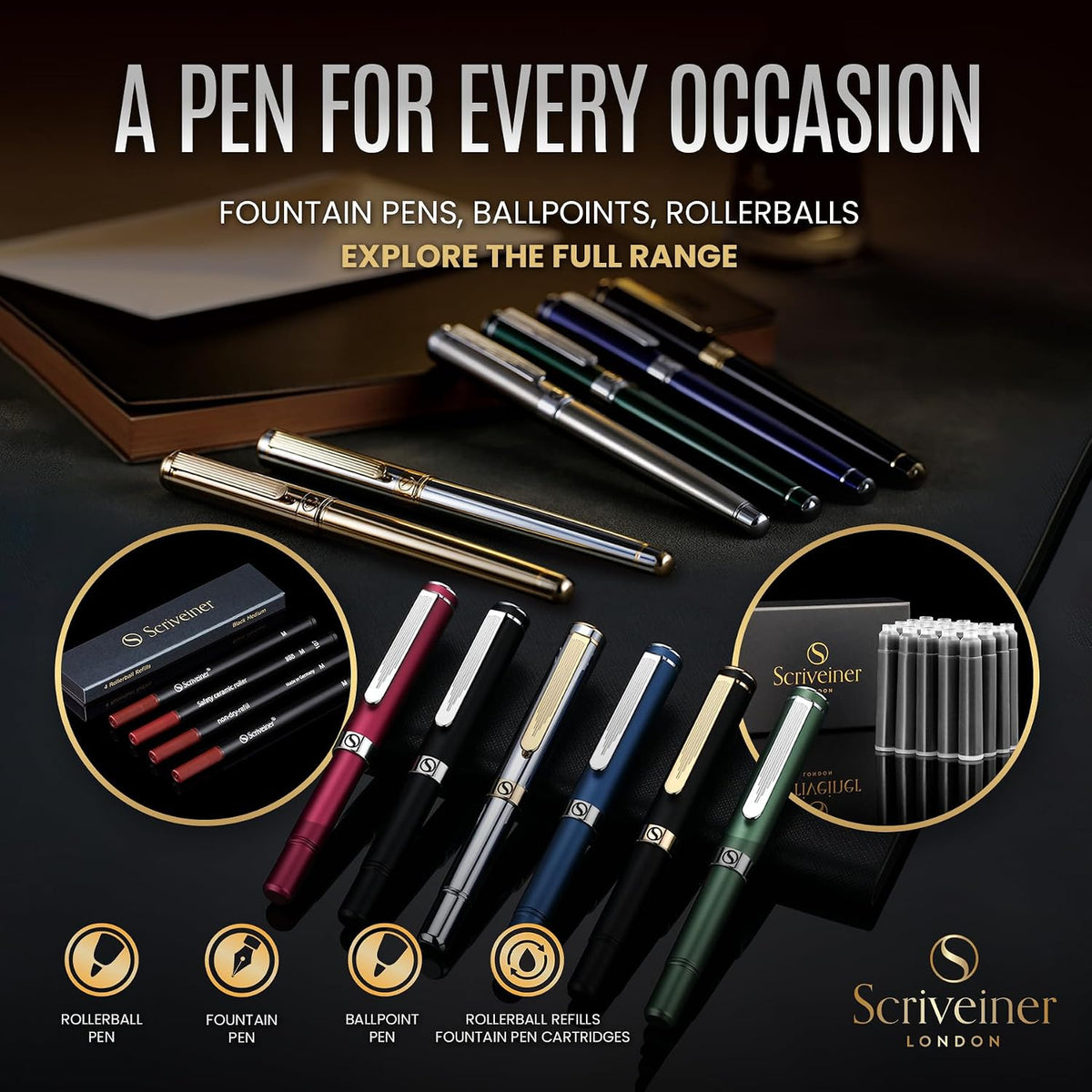 Scriveiner Blue Rollerball EDC Luxury Pen, Stunning Pocket Pen with Chrome Finish, Cool Writing Pen, Best Gift for Men & Women, German Schmidt Refill, Nice Present, Fancy Office Designer
