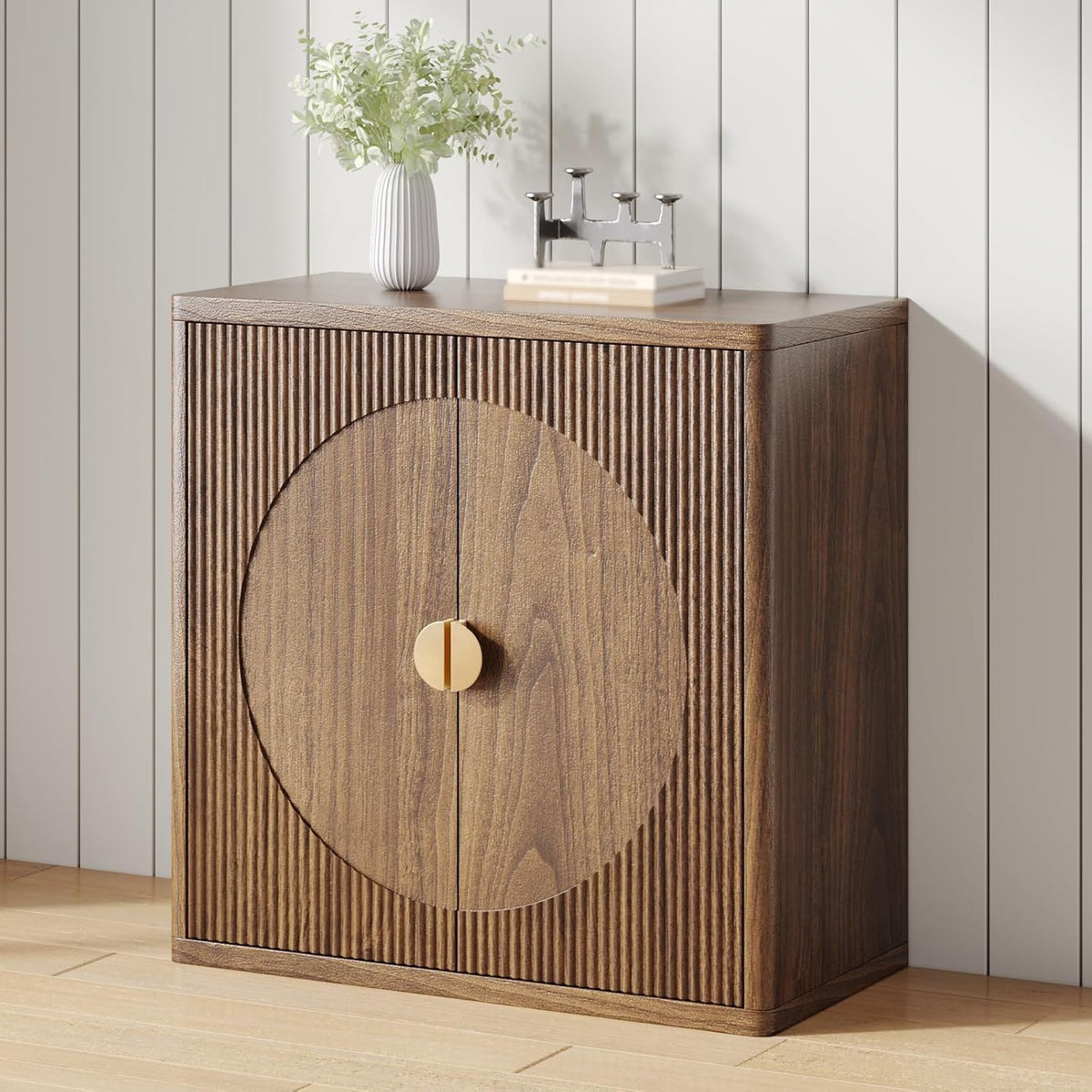 31.5"Sideboard Buffet Cabinet with 3 Adjustable Shelves & 2 Doors (Walnut)