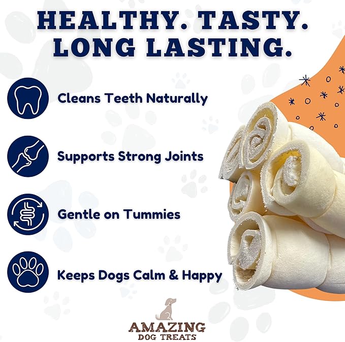 Amazing Dog Treats - Beef Cheek Rolls (6 Inch Regular - 8 Pcs) - No Hide - Safe Rawhide Alternative Dog Chew - Great for Power Chewers - Long Lasting Dog Chew - No Splinters - Retriever Rolls For Dogs