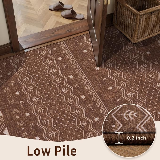 SERISSA 2x4 Rugs for Entryway, Washable Non-Slip Coffee Brown Small Runner Rug