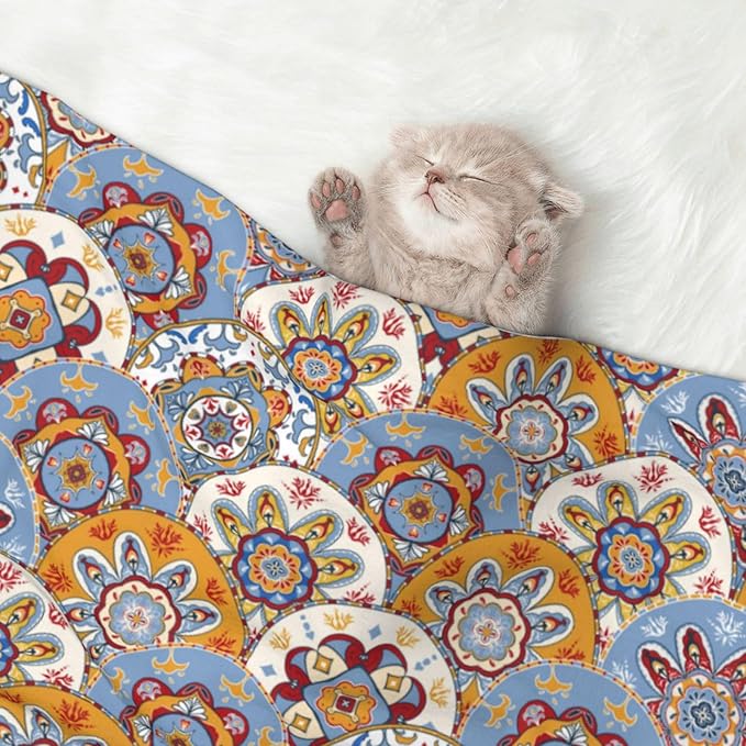 Boho Throw Blanket - Vintage Colorful Floral Blanket for Dog Cat Pet Blankets 30x20 for Couch Sofa Bed