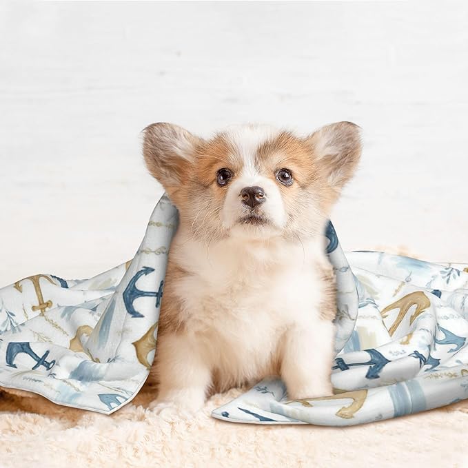 Waterproof Dog Blanket Soft Pet Blanket for Puppy Cat, Fleece Cat Throw Blankets for Furniture Bed Couch Sofa Reversible - Nautical Anchors 1