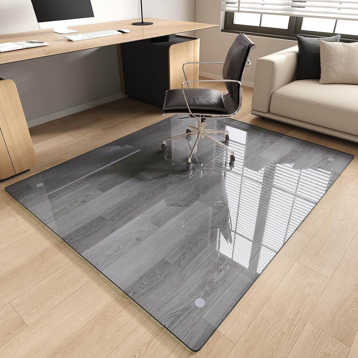 Tempered Glass Chair Mat for Carpet, 46"x55" Grey Floor Mat