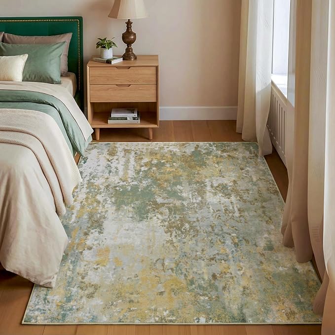 Entryway Rug 3x5 Green Door Mat Indoor Entrance 36x60, Washable Small Throw Rugs