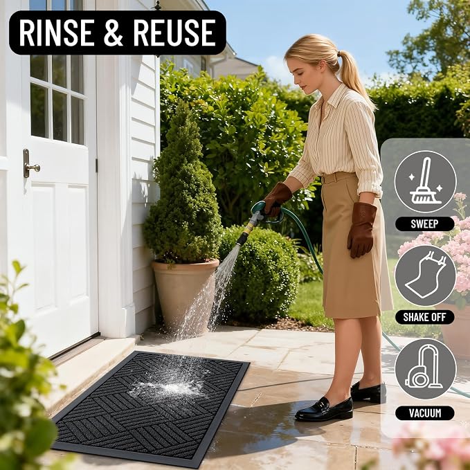 OLANLY Front Door Mat Outside Entrance 33x21, Heavy Duty Sturdy Natural Rubber