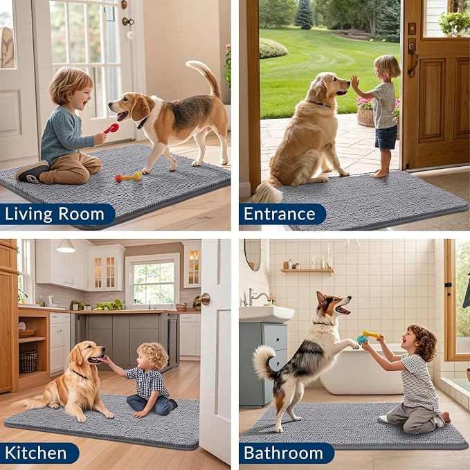 Smiry Dog Door Mat for Muddy Paws 47x17, Absorbent Dirt Trapper, Non-Slip