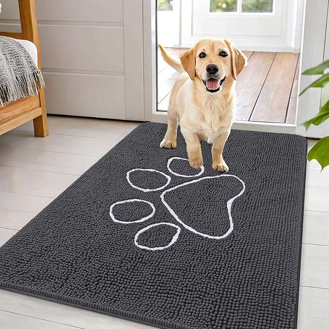 OLANLY Dog Door Mat for Muddy Paws 44x32, Paw Print Design, Absorbs Moisture