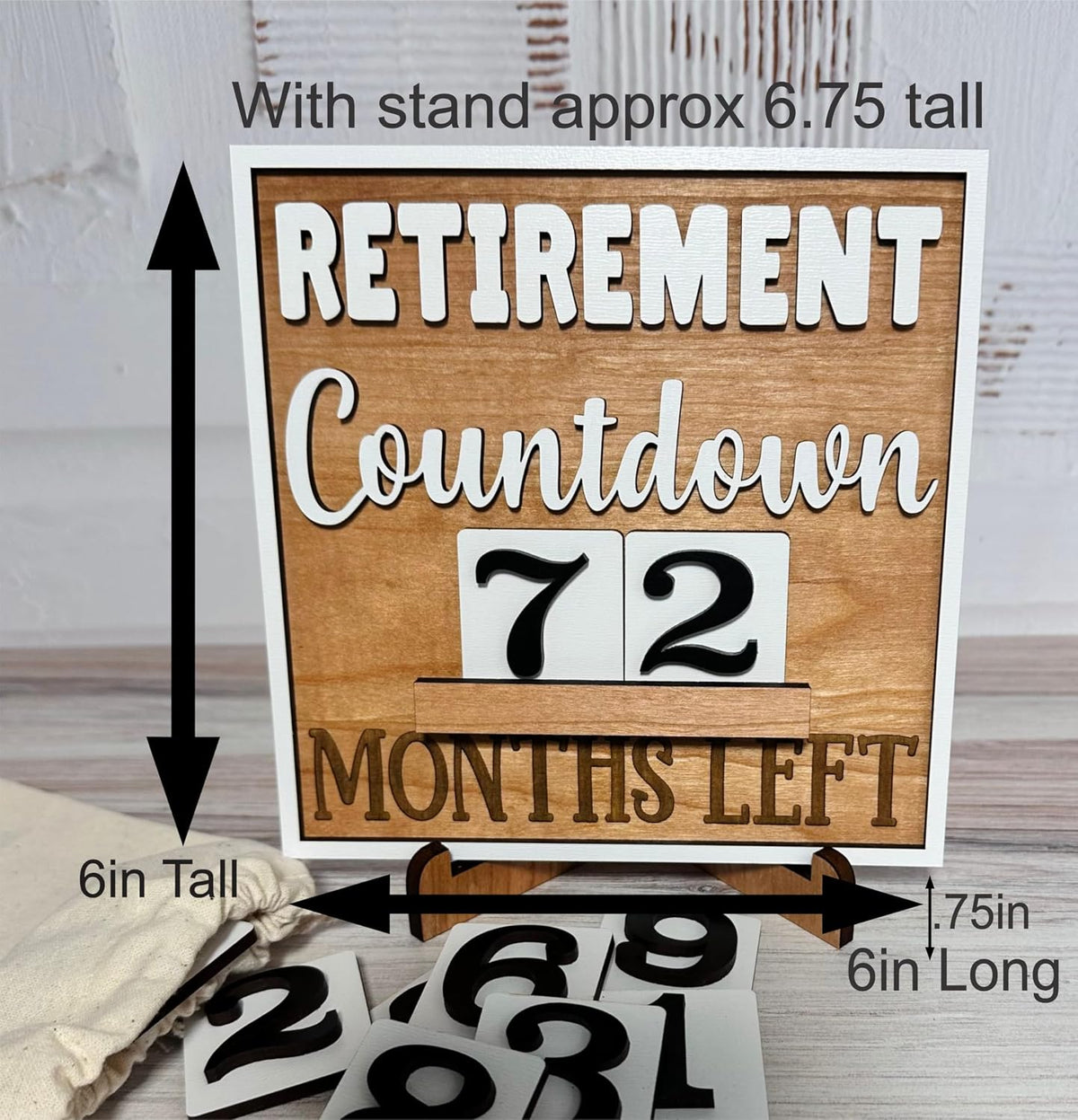 Retirement Countdown Wood Sign with Stand, Unique Gift for Coworkers, friends, Family, Perfect Home or Office Decor to Track months or days Until Retirement (Months Left small number set)