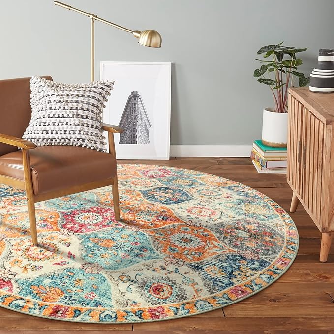 Lahome Moroccan Washable Round Area Rug, Soft Round Rugs 6ft Ultra-Thin Non-Slip