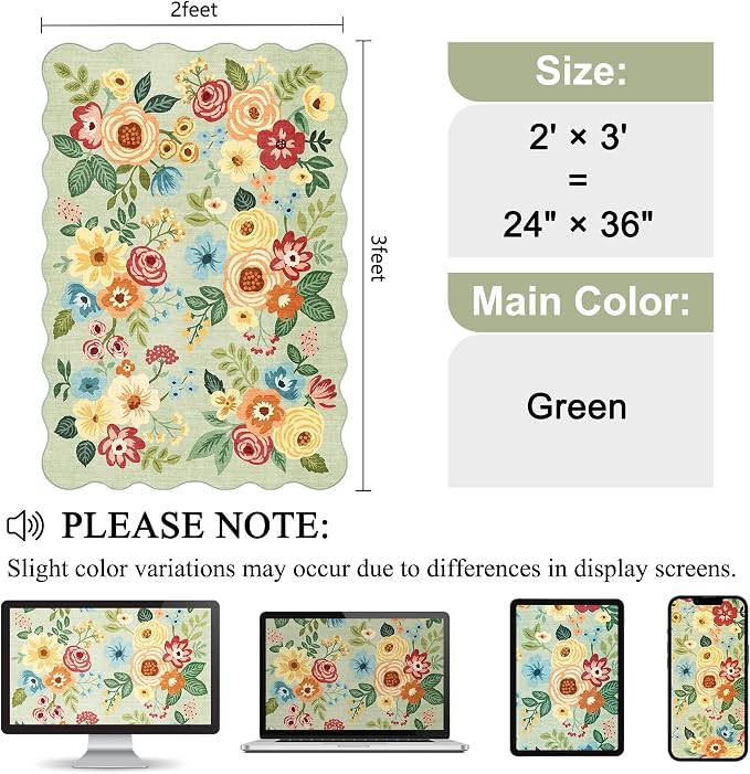 DUKINO 2x3 Entryway Rug, Floral Washable Indoor Door Mat