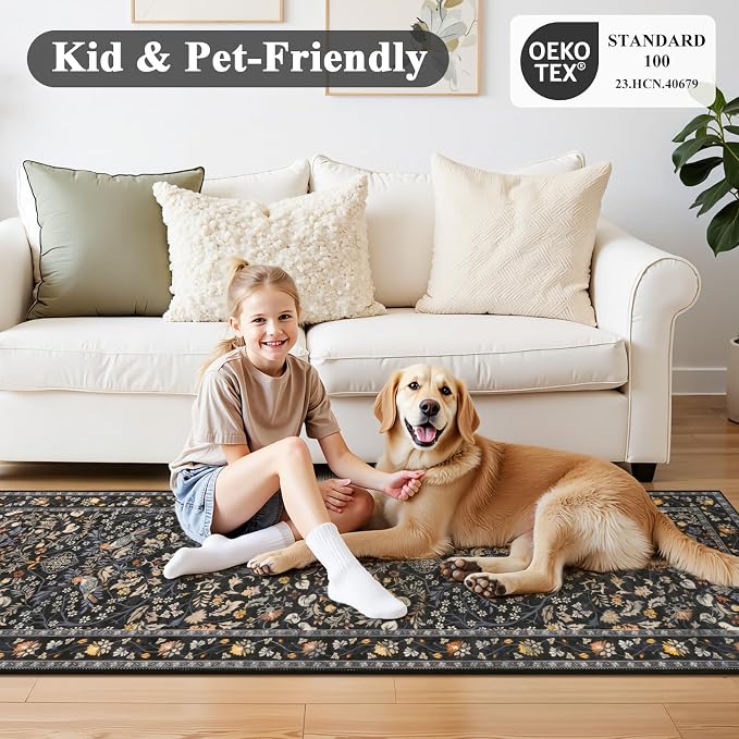 HEBE Washable Hallway Runner Rug 2'x 8' Non Slip Kitchen Rugs Runner, Low Pile