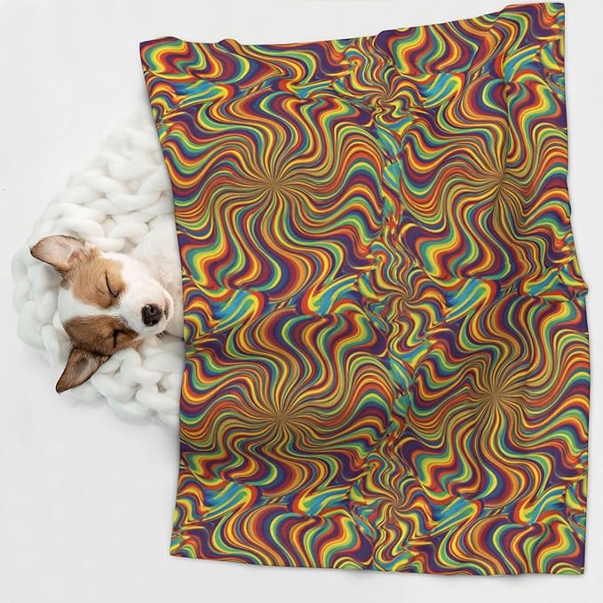 Double Sided Plush Pet Blanket for Small Large Animals, Psychedelic Infinity, Reversible Throw with Dimpled Dot Side and Flat Side for Kennels Living Rooms