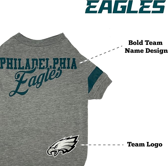NFL Philadelphia Eagles T-Shirt for Dogs & Cats, Large. Football Dog Shirt for NFL Team Fans. New & Updated Fashionable Stripe Design, Durable & Cute Sports PET TEE Outfit