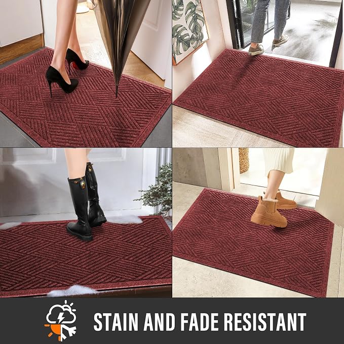 HIYARD Sturdy Front Door Mat, Absorbent Muddy Dirt Resist Welcome Door Mats