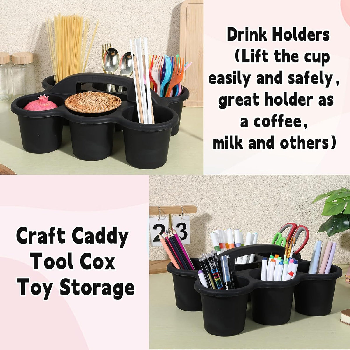 gisgfim 6 Pack Classroom Caddy Organizer with Handle, 6 Compartments, Black