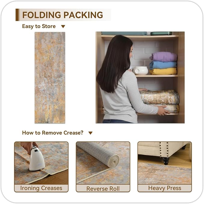 Beige Gold Rug Runners for Hallways Kitchen Non Slip Washable 2x6 Entryway
