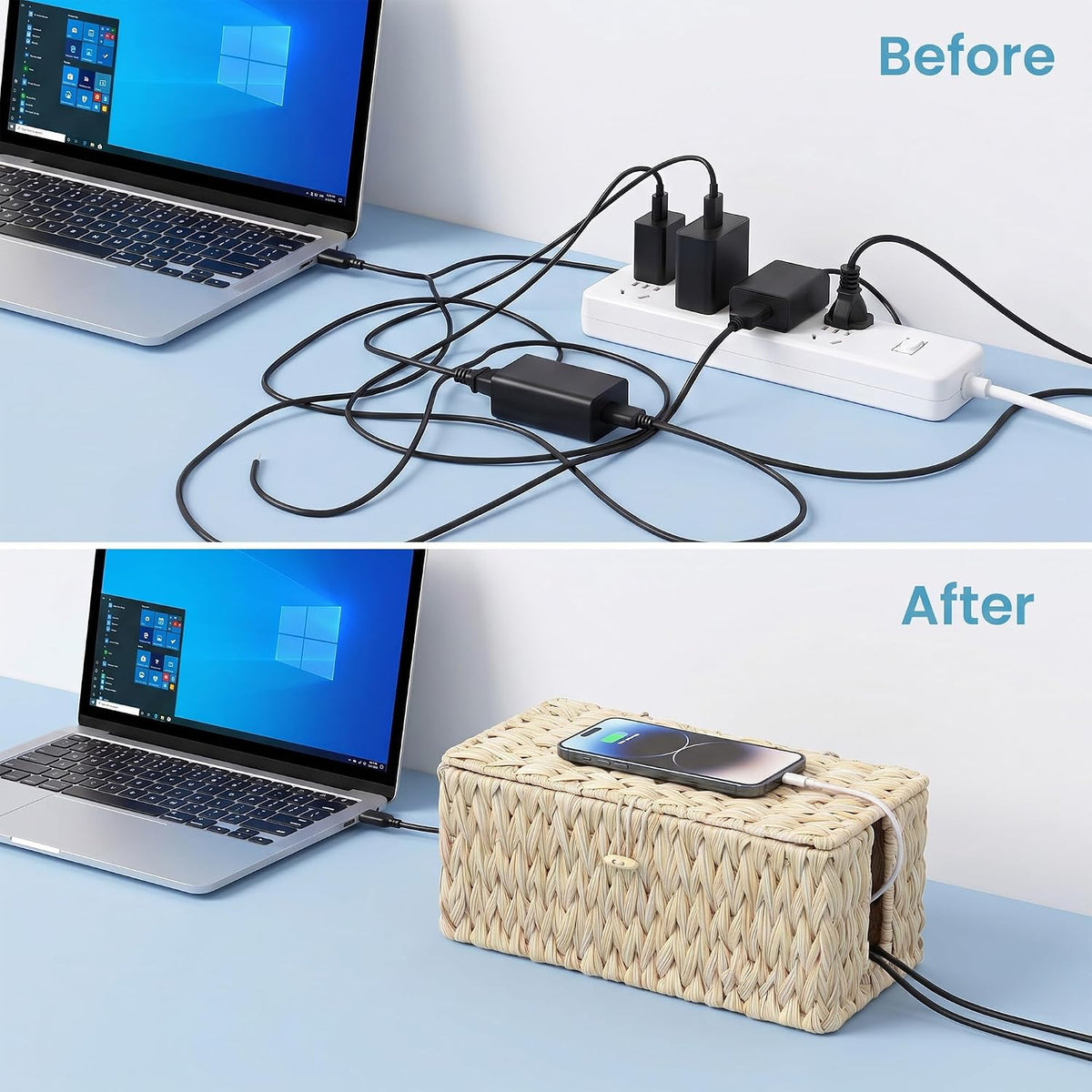 efluky 2 Pack Plastic Hand-Woven Cable Management Box