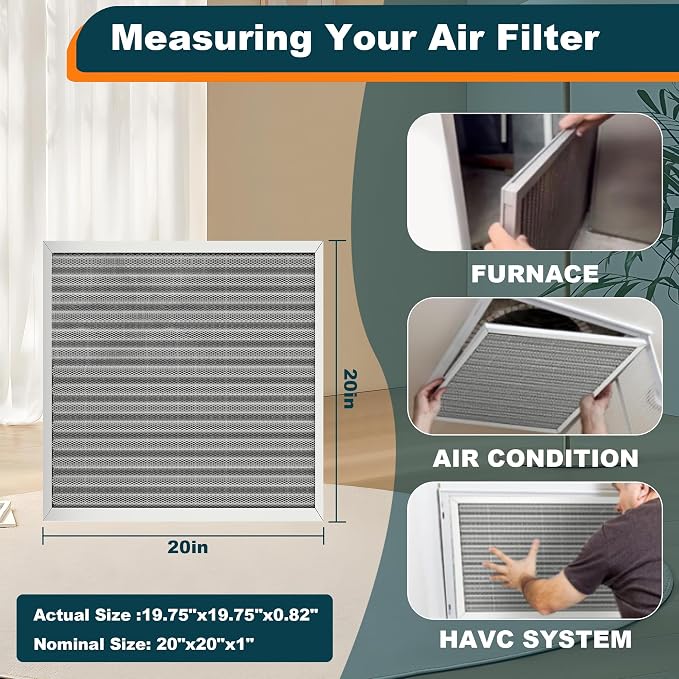 20x20x1 Reusable Air Filter, MERV 8, Permanent Electrostatic Air Filter