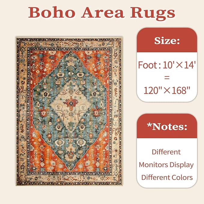 SERISSA 10x14 Area Rugs for Living Room, Large Washable Non-Slip Boho Rug