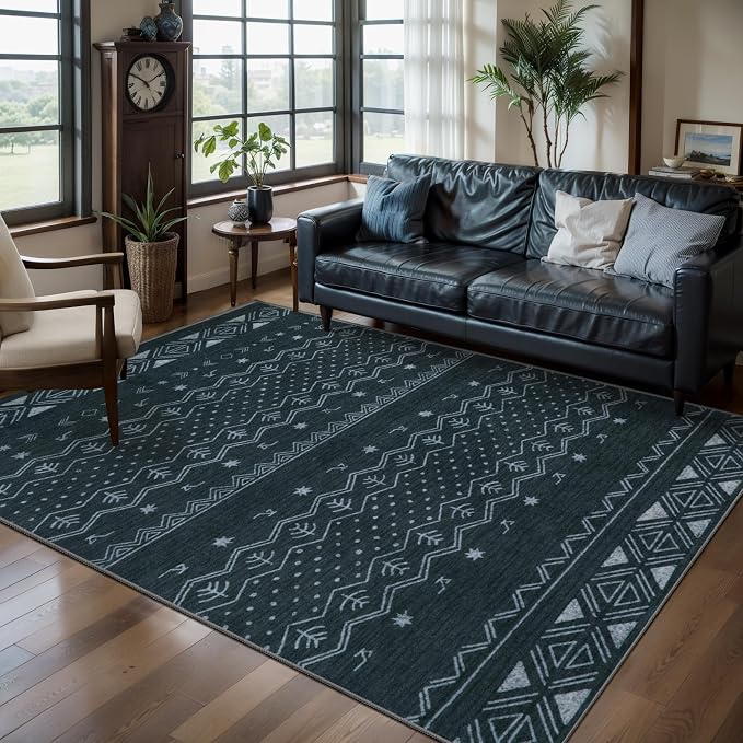 SERISSA 4x6 Area Rugs for Living Room, Washable Non-Slip Grey Boho Rug