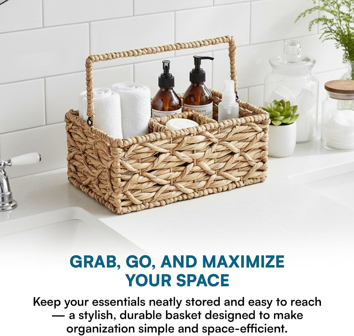 Honey-Can-Do Woven Water Hyacinth Wicker Storage Basket, Caddy, Natural