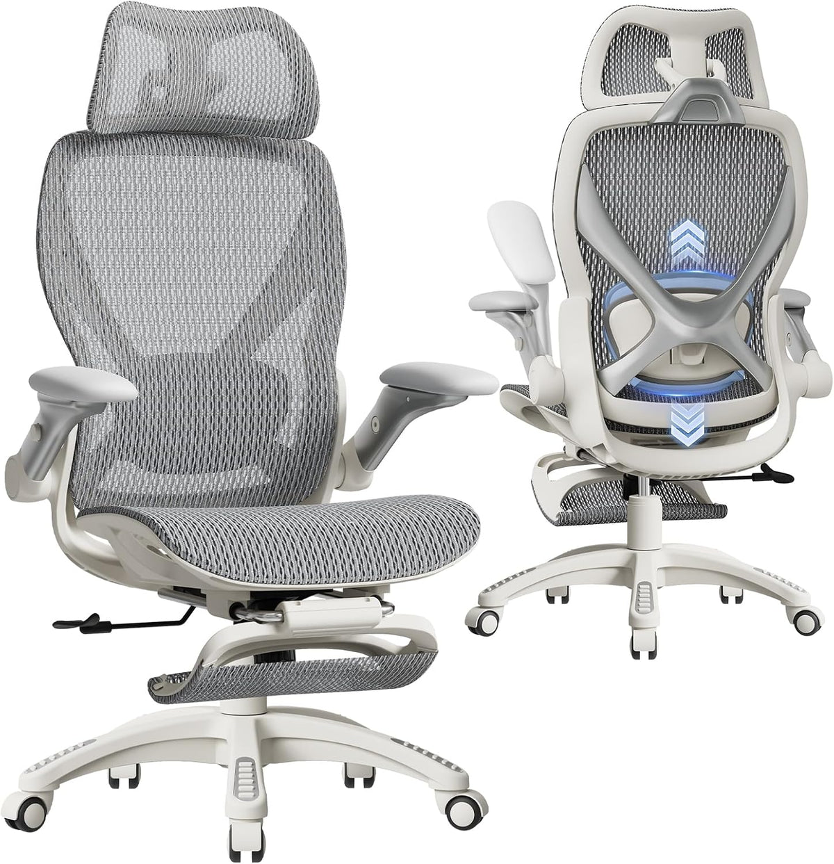 ELABEST X100 Ergonomic Mesh Office Chair with Footrest, Big and Tall Home Desk Chair with 5D Flip-Up Arms, Adjustable 3D Lumbar Support, Gaming & Executive Computer Chair