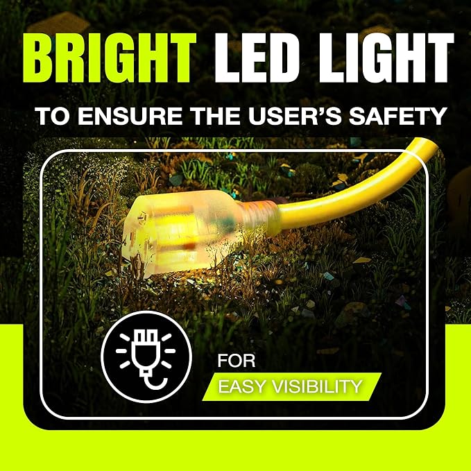 100ft Outdoor/Indoor Extension Cord 16/3 Gauge Heavy Duty 3 Prong SJTW, Waterproof, ETL Listed, Flexible Cold-Resistant Long Power Cord,10A 125V 1250W, Yellow by LifeSupplyUSA