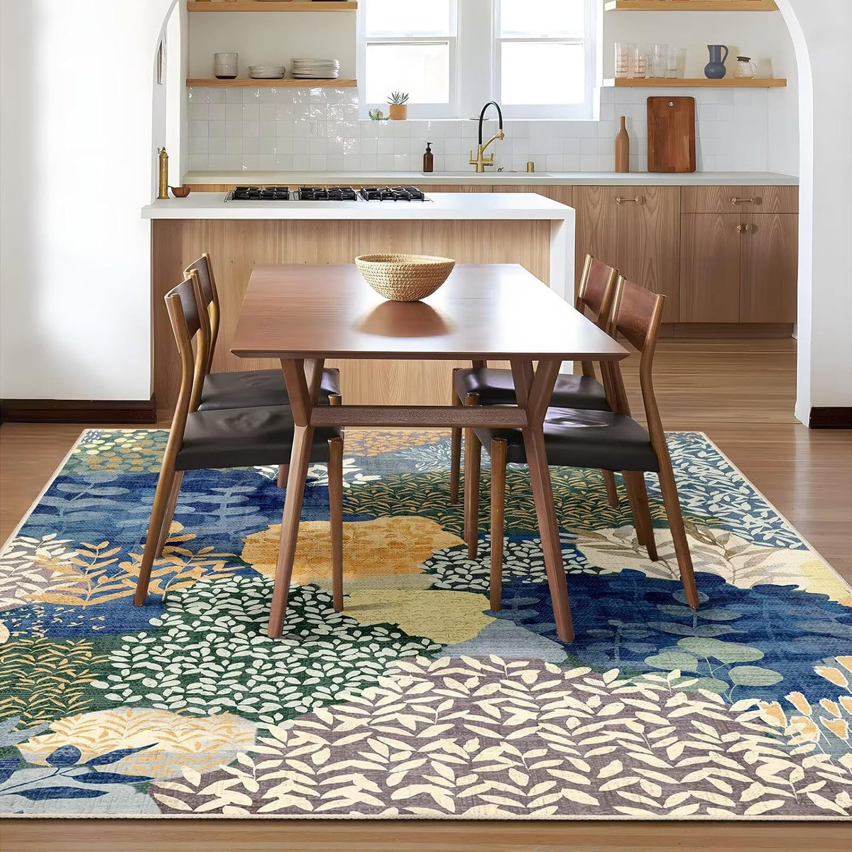 DEXDE 5x7 Area Rugs Washable Boho Carpet Floral for Living Room Blue