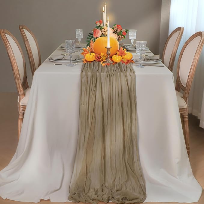Snowkingdom 6 PCS Nude Brown Cheesecloth Table Runner, Taupe Light Tan 120 inch