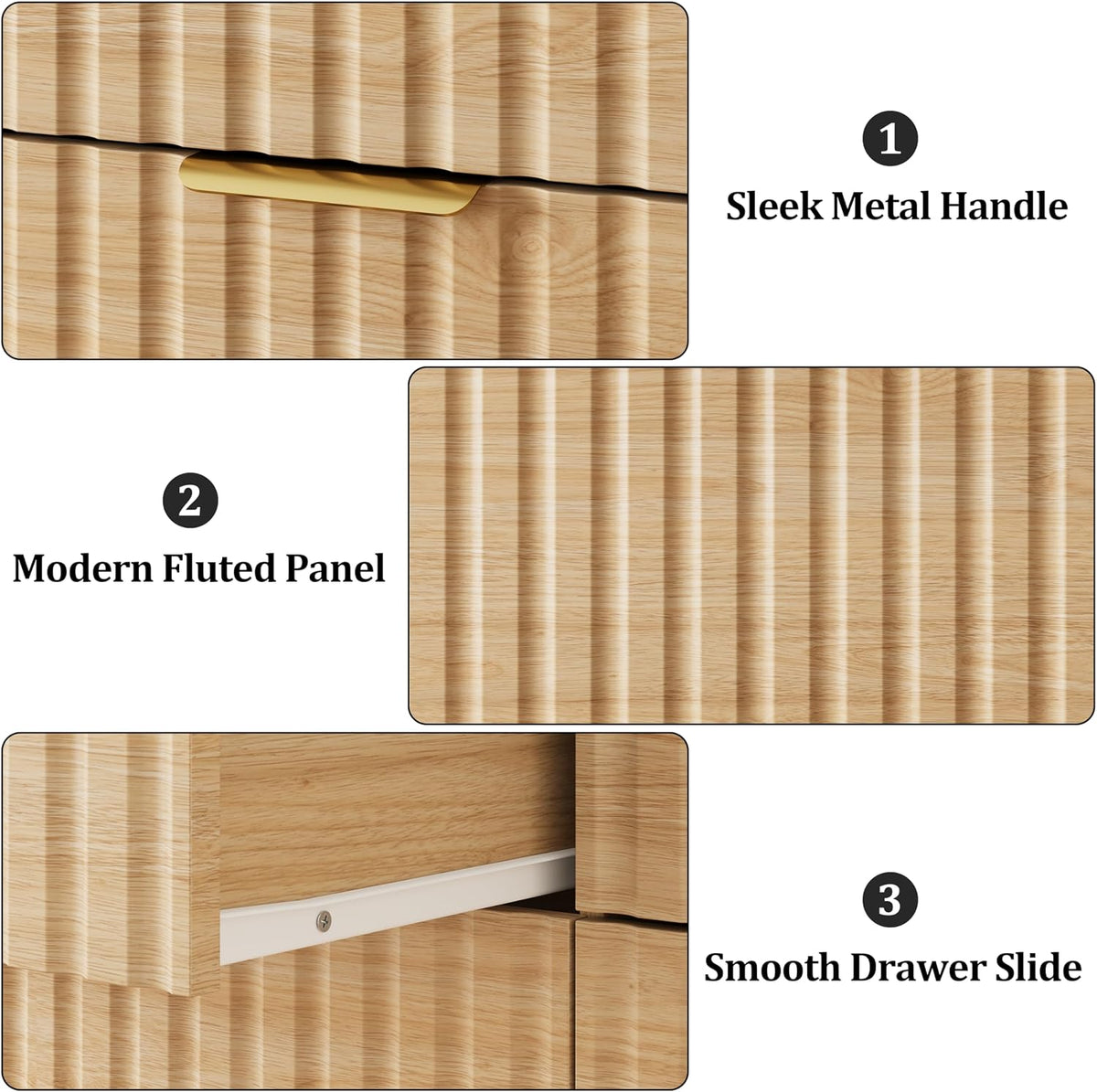 Fluted 9 Drawers Dresser for Bedroom, 63" Wide Wood Dressers, Natural Oak