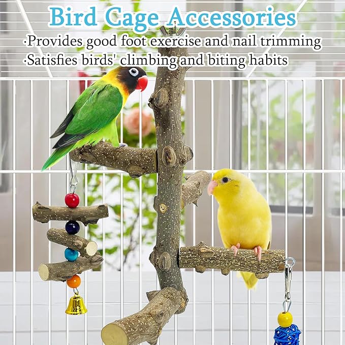 Hamiledyi Bird Perch Stand Toy Natural Wood Bird Perch Stand Birds Toy with Rotating Balls Toys for Parakeets Cockatiels Conures Budgies Finches Love Birds