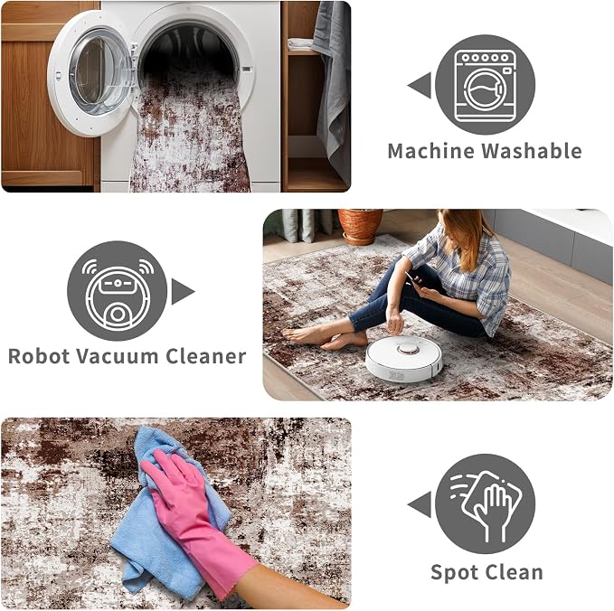 3x10 Washable Runner Rugs for Hallway: Easy-to-Clean Abstract Runners for