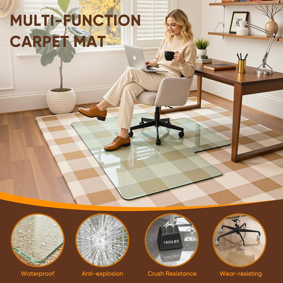 Antok 36"x48" Irregular Tempered Glass Chair Mat for Carpet & Hardwood