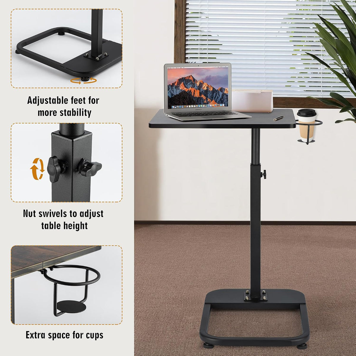 facka Adjustable C-Shaped TV Tray Table 18-32 Inch Height Couch Table