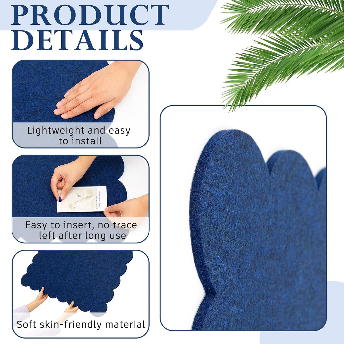 Mooliwe Scalloped Felt Bulletin Cork Board Foldable Dark Blue 36 x 24 Inch