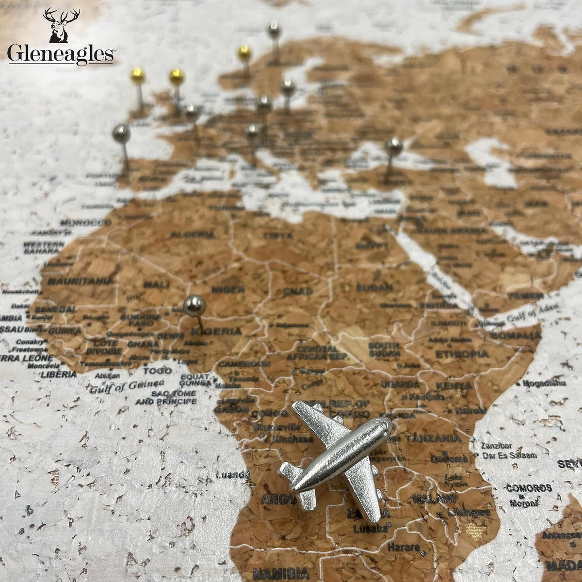 Gleneagles World Travel Map Pin Board - Beige Cork, 70 Pins, Wall Decor