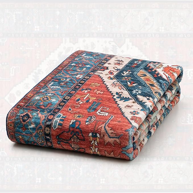 SERISSA Runner Rug for Hallways, Extra Long Boho Rug Ultra Soft Vintage Rust