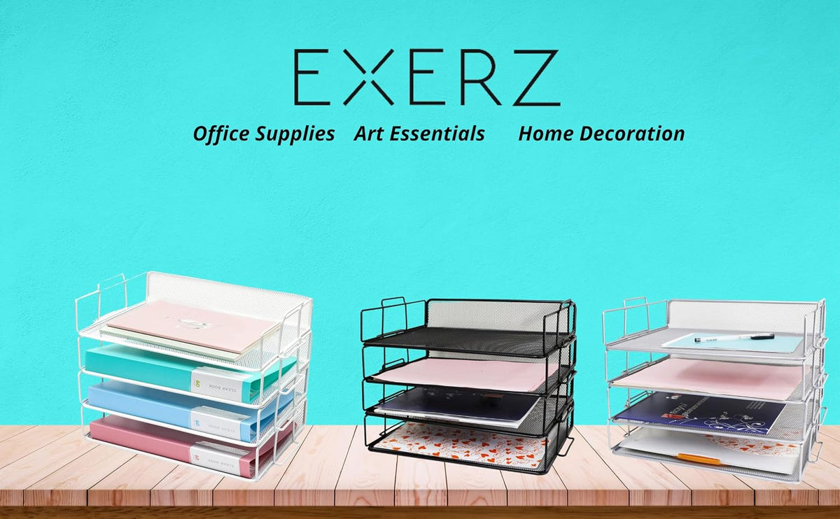 Exerz Letter Trays 4pcs Black Paper Sorters Stackable, 4 Tiers File Trays, Desk Organizer - Metal