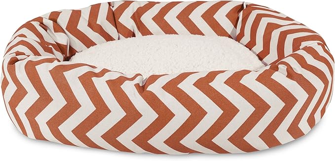 Majestic Pet 24 Inch Chevron Sherpa Calming Dog Bed Washable – Cozy Soft Round Dog Bed with Spine for Head Support - Fluffy Donut Dog Bed 24x19x7 (inch) – Round Pet Bed Small - BURNT ORANGE